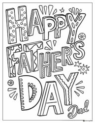Happy Fathers Day Coloring Sheet with Fun Doodle Letters