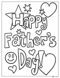Happy Fathers Day Coloring Sheet with Stars and Hearts