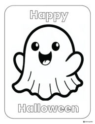 Happy Ghost Coloring Page with Big Smile and Waving Arms