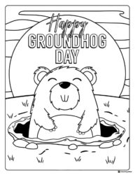 Happy Groundhog Day Coloring Page with Smiling Groundhog