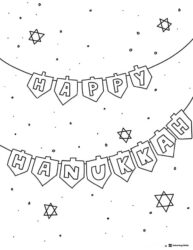 Happy Hanukkah Banner Coloring Page with Stars of David