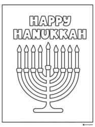 Happy Hanukkah Menorah Coloring Page with Bold Text Design