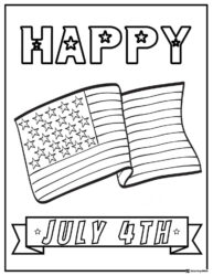 Happy July 4th Coloring Page with Waving American Flag