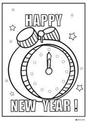 Happy New Year Clock Coloring Page with Midnight Countdown