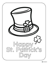 Happy St. Patricks Day Hat Coloring Sheet with Clovers