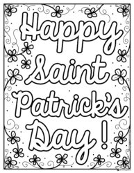 Happy St. Patricks Day Lettering Coloring Page with Floral Border