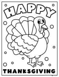 Happy Thanksgiving Turkey Coloring Page with Polka Dots