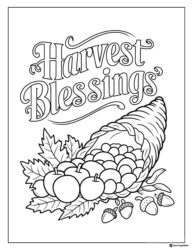 Harvest Blessings Coloring Page with Cornucopia and Apples