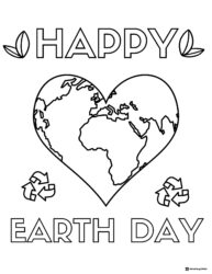 Heart Shaped Earth Coloring Page with Leaves and Recycling