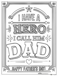 Hero Dad Coloring Sheet with Stars and Bold Lettering