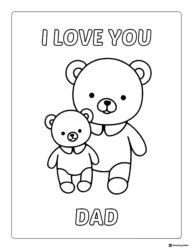 I Love You Dad Coloring Page with Two Cute Teddy Bears