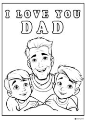 I Love You Dad Coloring Page with Two Happy Children