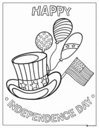 Independence Day Coloring Page with Hat Flag and Balloons