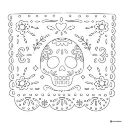 Intricate Papel Picado Coloring Page with Mustache Skull