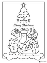 Kawaii Christmas Coloring Page with Stockings and Sleigh