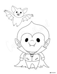 Kawaii Vampire and Bat Coloring Sheet with Big Eyes