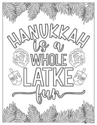Latke Fun Hanukkah Coloring Page with Dreidels and Leaves
