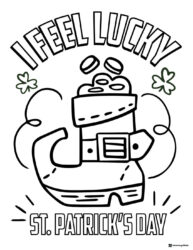 Leprechaun Boot Coloring Page with Gold Coins and Shamrocks
