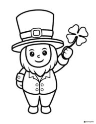 Leprechaun Coloring Page Holding a Four Leaf Clover