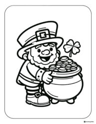 Leprechaun Coloring Page with Pot of Gold and Shamrock