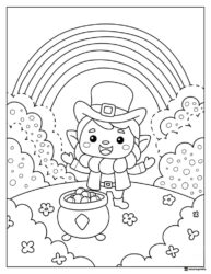 Leprechaun Coloring Page with Rainbow and Pot of Gold
