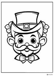 Leprechaun Face Coloring Page with Hat and Bowtie Detail