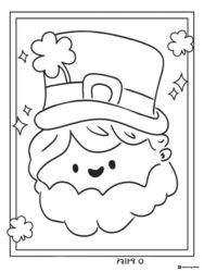 Leprechaun Face Coloring Page with Hat and Shamrocks