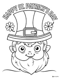 Leprechaun Hat Coloring Page with Flag and Gold Coins