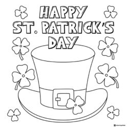 Leprechaun Hat Coloring Page with Shamrocks Around Text