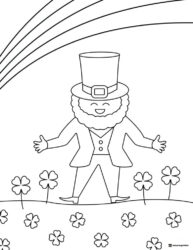 Leprechaun and Rainbow Coloring Page with Shamrock Field