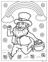 Leprechaun with Rainbow and Gold Coloring Page