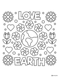 Love Your Planet Coloring Page with Stars Flowers and Earth