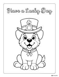 Lucky Day Dog Coloring Page with Shamrock Hat and Smile