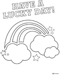 Lucky Day Rainbow Coloring Sheet with Clouds and Stars