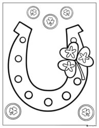 Lucky Horseshoe Coloring Sheet with Shamrocks and Coins