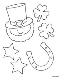 Lucky Symbols Coloring Page with Hat Stars and Horseshoe