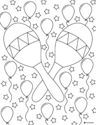 Maracas Coloring Page with Balloons and Stars Background