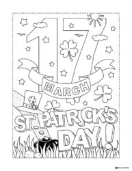March 17th St. Patricks Day Coloring Page with Festive Icons