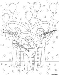 Mariachi Band Coloring Page with Balloons and Confetti