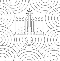 Menorah Coloring Page with Radiating Circular Background