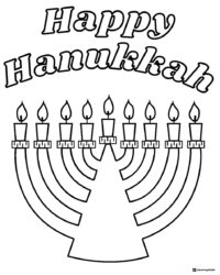 Menorah with Flames Hanukkah Coloring Page with Bold Text