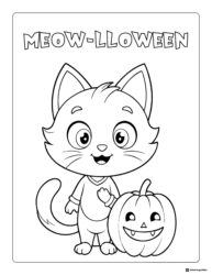Meow lloween Cat Coloring Page with Jack o Lantern