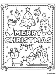 Merry Christmas Coloring Sheet with Tree Sleigh and Gifts