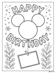 Mouse Balloon Birthday Coloring Sheet with Blank Sign