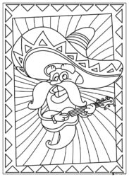 Mustached Musician Coloring Page with Sombrero and Guitar