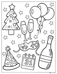 New Year Celebration Sheet with Balloons Mask and Calendar