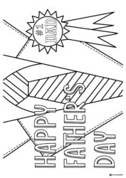 Number 1 Dad Coloring Sheet with Striped Tie and Award Ribbon