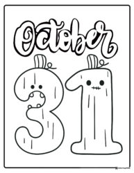 October 31 Coloring Page with Cute Pumpkin Numbers