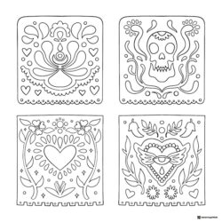 Papel Picado Coloring Sheet with Heart and Flower Elements