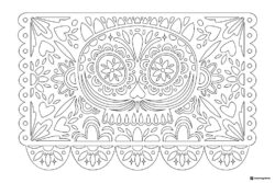 Papel Picado Coloring Sheet with Skull and Maraca Motif
